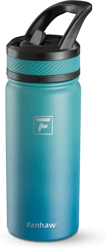 Vista 26 de Fanhaw Botella de Agua Aislada para Niños de 18 Oz con Tapa de Pajita – Acero Inoxidable de Doble Pared al Vacío, A Prueba de Fugas, Botellas