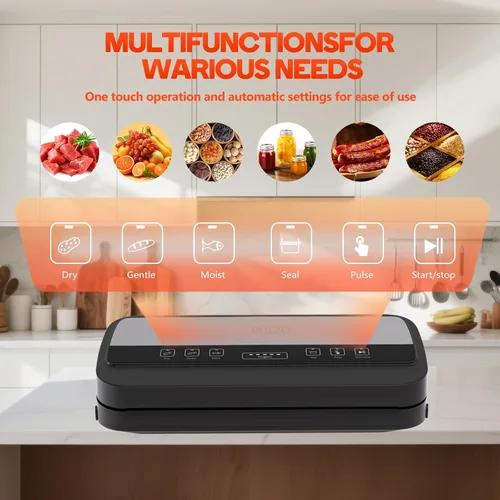 Vista 7 de Máquina selladora al vacío, sellador al vacío de 95 Kpa para alimentos con almacenamiento de bolsas y cortador integrado, máquina selladora al vacío