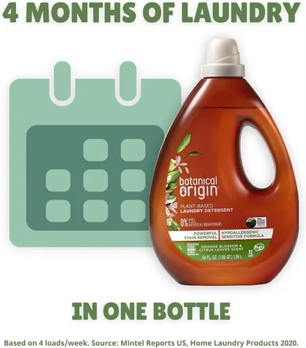 Vista 8 de Botanical Origin Detergente para ropa a base de plantas Azahar y hojas de cítricos, 54 oz (72 cargas)