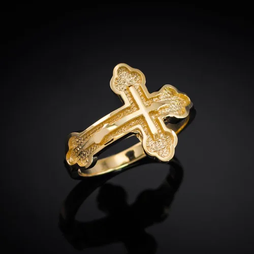 Vista 2 de Anillo de cruz ortodoxa oriental de oro amarillo de 14 k de FDJ