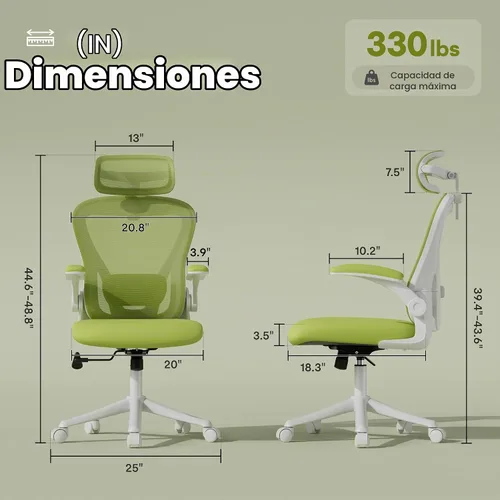 Vista 2 de SeekFancy Silla de oficina ergonómica con espuma viscoelástica, silla de Verde