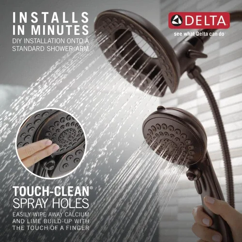 Vista 6 de Delta Grifo Cabezal de Ducha de Mano Dual 2-en-1 In2ition Touch-Clean de 5 Chorros con Manguera, Bronce Veneciano 58569-RB-PK