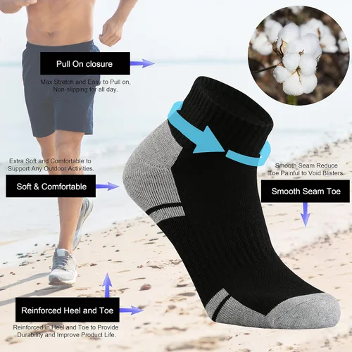 Vista 3 de Ortis Calcetines de corte bajo para hombre, cojín de algodón, absorbe la humedad, malla ventilada, entrenamiento para correr
