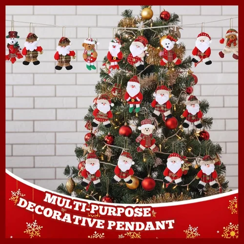 Vista 6 de Suzile 100 adornos de felpa para árbol de Navidad, Papá Noel, oso de muñeco de nieve, decoraciones navideñas tradicionales colgantes de árbol