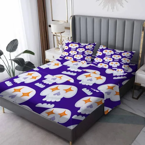 Vista 11 de Juego de sábanas de fantasma tamaño individual, sábanas de microfibra suave y bolsillo profundo, sábanas y fundas de almohada estampadas sin