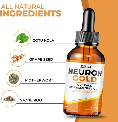 Vista 2 de Paquete de 5 gotas Neuron Gold, suplemento líquido NeuronGold, neuropatía, apoyo nutricional para la salud, alivio del dolor nervioso, estimulador
