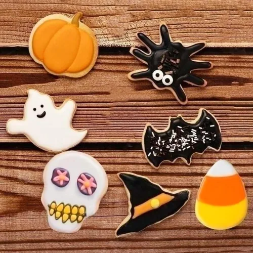 Vista 5 de JOB JOL Cortadores de galletas de Halloween, 8 unidades, de 3 a 3.6 pulgadas, fantasma, calabaza, murciélago, gato negro, sombrero, calavera, maíz