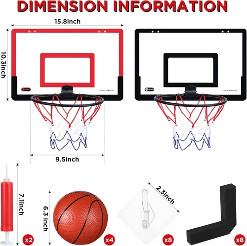 Vista 2 de Sosation 2 piezas Mini aro de baloncesto con 4 balones de baloncesto, gancho adhesivo, bomba, aro de baloncesto para interiores sin perforación