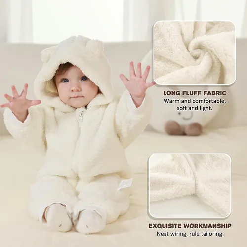 Vista 3 de Traje de oso para bebé recién nacido, traje de forro polar con capucha para invierno