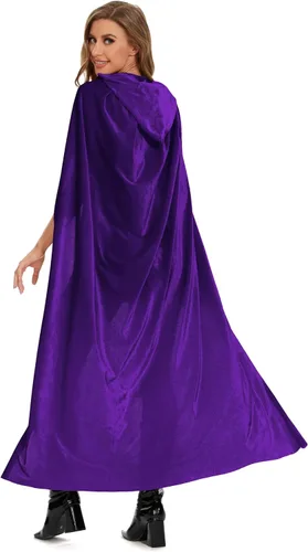 Vista 3 de Raven - Capa para mujer, capa con capucha para mujer, capa roja de Caperuca, Capa morada con capucha, capa de cosplay de cuervo, capa morada