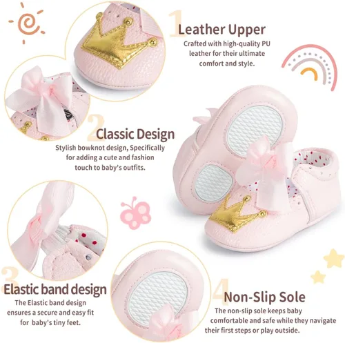 Vista 2 de Zapatos planos de princesa suaves para bebés, zapatos planos para boda, Mary Jane, antideslizantes, para recién nacidos, bautizo, suela con textura