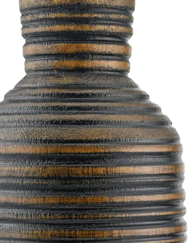 Vista 6 de AeraVida Jarrón de madera de mango en forma de botella de 14 pulgadas con rayas horizontales, jarrón alto de madera natural rústica para seda