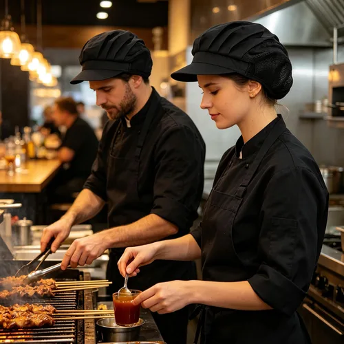 Vista 6 de Paquete de 4 u 8 gorros de chef para cocina, gorra de chef ajustable para servicio de alimentos, redes para el cabello, reutilizables, lavables