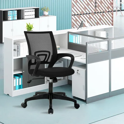 Vista 6 de HHS Silla de oficina ergonómica, silla de escritorio de malla con respaldo medio, silla de computadora con soporte lumbar, silla ejecutiva con Negro