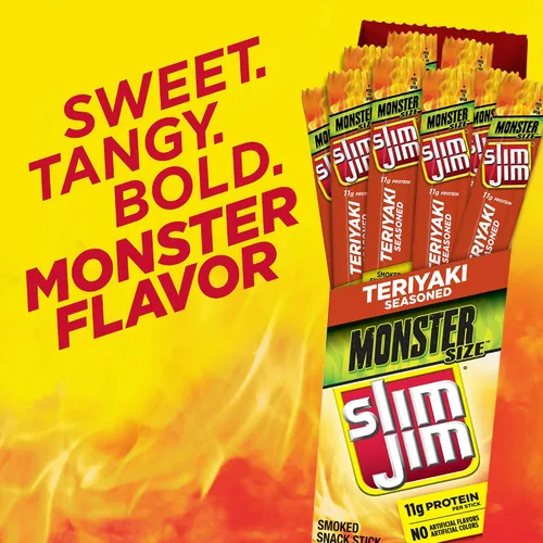 Vista 5 de Slim Jim Monster Jerky Palitos de carne, Teriyaki sazonados, 1.94 onzas, 18