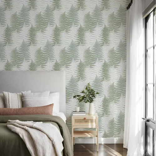 Vista 9 de JiffDiff Papel tapiz autoadhesivo con textura de helechos botánicos de 17.73 x 118.1 pulgadas, papel de pared temporal autoadhesivo para baño