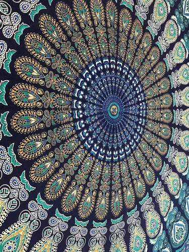 Vista 4 de Tapiz para pared con diseño hippie de mandala, bohemia e hindú Azul y verde