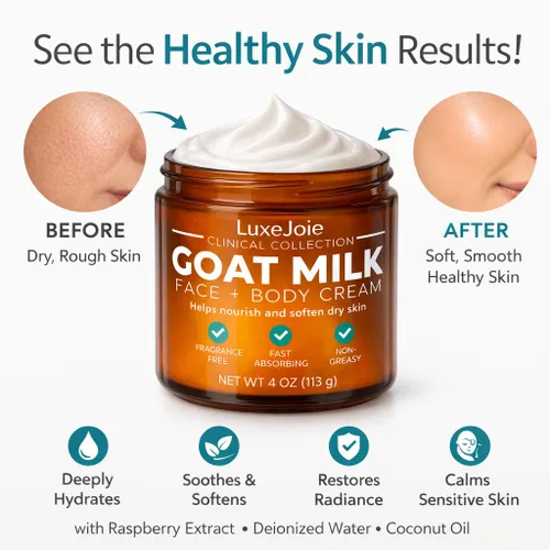 Vista 3 de LuxeJoie Crema facial de leche de cabra – Hidratante sin fragancia para piel seca y sensible – Hidratación rápida no grasa – Suave loción facial
