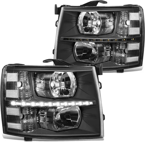 Vista 8 de DNA MOTORING HL-HPL-CSIL07-G2-BK-CL1 - Faro delantero de proyector DRL de doble LED compatible con Chevy Silverado 2007-2014, negro/transparente