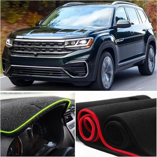 Vista 4 de Funda para salpicadero interior compatible con Volkswagen Atlas SUV S SE SEL y SEL Premium 2018-2023 Protector de rayos UV (borde negro)