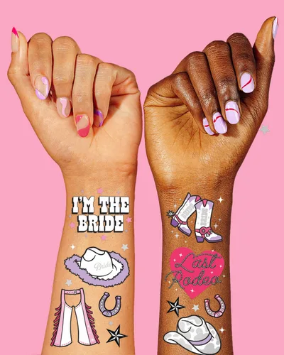 Vista 3 de xo, Fetti Last Rodeo - Tatuajes temporales de despedida de soltera – 48 estilos de purpurina Decoración de fiesta de despedida de soltera Giddy Up