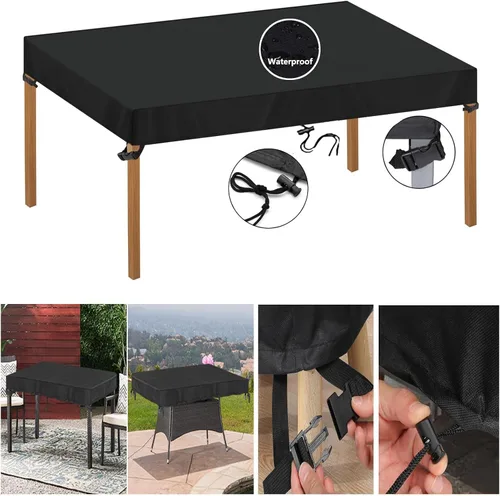 Vista 2 de Cubierta de mesa para exteriores, impermeable, 40 pulgadas de largo x 20 pulgadas de ancho x 4 pulgadas de alto, rectangular, 600D, anti-UV