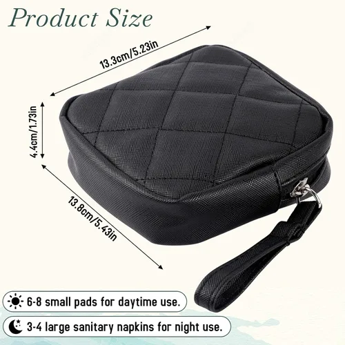 Vista 4 de Bolsa de almacenamiento de servilletas sanitarias, bolsa de período, bolsa de período, almohadilla menstrual femenina, organizador de tampones, Negro