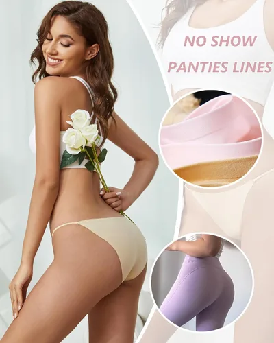 Vista 4 de Bolivelan Seamless Underwear Low-Rise Soft Stretch Breathable Invisible Bikini Spandex Panties 5 Pack