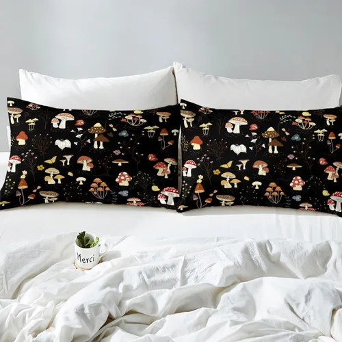 Vista 5 de Erosebridal Juego de sábanas de hongos para cama individual, diseño de hongos de dibujos animados, diseño de mariposas kawaii, plantas botánicas