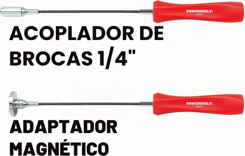Vista 3 de Herramienta de extracción de tapón de drenaje de aceite magnético Powerbuilt, eje flexible para fácil alcance, adaptador de imán de punta hexagonal