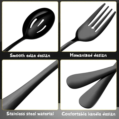 Vista 3 de Thenshop Juego de 30 utensilios de servir de acero inoxidable que incluye cucharas grandes, cucharas ranuradas, tenedores, cucharón de sopa, tarta
