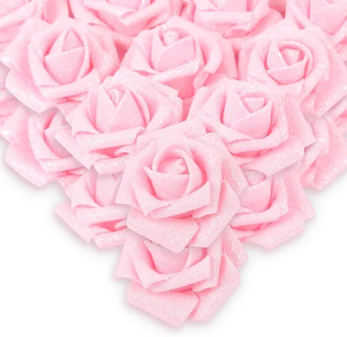 Vista 16 de IPOPU Rosas Negras con Purpurina, 50 PIEZAS Rosas Falsas con Purpurina Flores para Manualidades DIY Ramo de Boda Decoración de Casa y Fiesta (Negro)