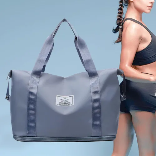 Vista 3 de Bolsas de gimnasio ligeras y expandibles de gran capacidad, para deportes, fin de semana, viajes, durante la noche, seco, húmedo, separadas, Azul