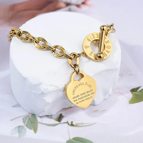 Vista 5 de MY FAVORITE DRAWER - Pulsera de corazón para mujer, delicada pulsera de cadena chapada en oro y plata, de acero inoxidable, ajustable, linda pulsera