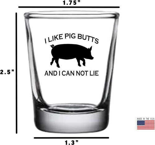 Vista 4 de Rogue River Tactical Funny Joke I Like Pig Butts and I Can Not Lie BBQ Shot Glass Regalo para pescador, papá, abuelo o hermano barbacoa