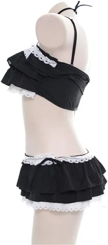 Vista 5 de YOMORIO Traje de baño japonés Kawaii con volantes para mujer, traje de baño de anime lindo gato Cosplay lencería traje