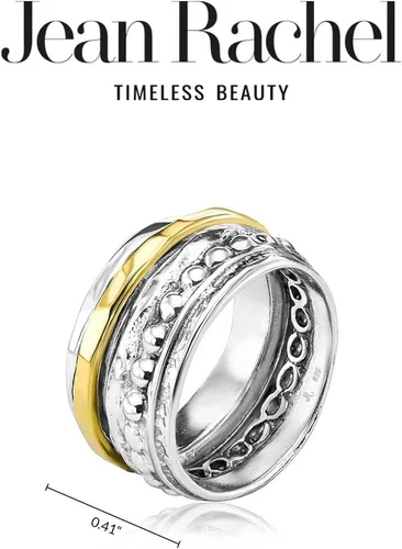 Vista 5 de 925 Sterling Silver14K Gold Plated Silver Spinner Ring Unisex, Bold Hammered BeadedFreshwater Pearl Floral Etched and Hammered, Oxidized