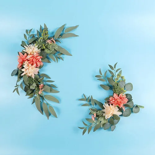 Vista 5 de Juego de 2 piezas de flores artificiales con estampado floral de rosas y peonías de seda para arco de boda, arreglo de flores artificiales