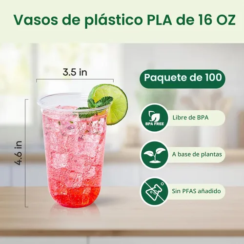 Vista 3 de Vplus - Vasos fríos de plástico transparente compostables de 16 onzas 16oz-Clear
