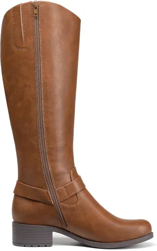 Vista 2 de DREAM PAIRS Botas para mujer hasta la rodilla, cómodas botas de equitación con cremallera lateral
