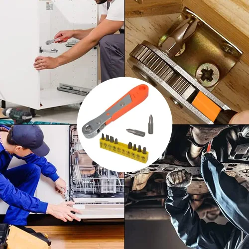 Vista 6 de Juego de 12 mini llaves de trinquete de 1/4 de pulgada de ángulo recto de acero de 36 dientes, mango reversible de 90 grados con juego de puntas