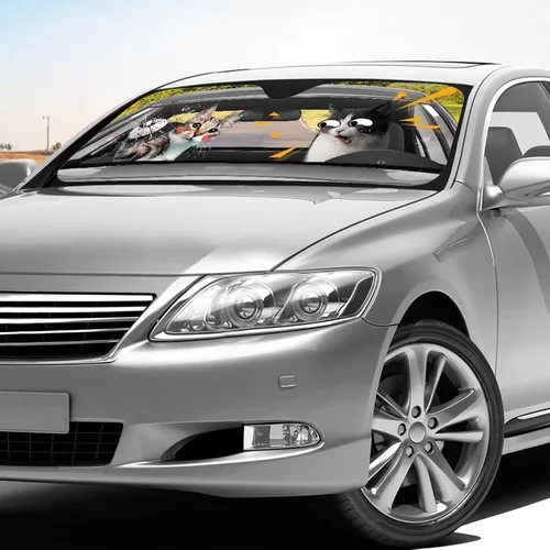 Vista 4 de Talayituse Parasol para parabrisas de automóvil, diseño de gato divertido 3D, ajuste universal, para automóvil, camión, SUV, bloquea el sol