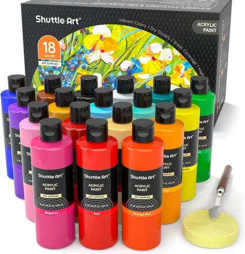 Vista 8 de Shuttle Art 12 colores de pintura acrílica, botellas de 250 ml/8.45 oz, juego de pintura acrílica, pigmentos ricos, suministros de pintura a granel