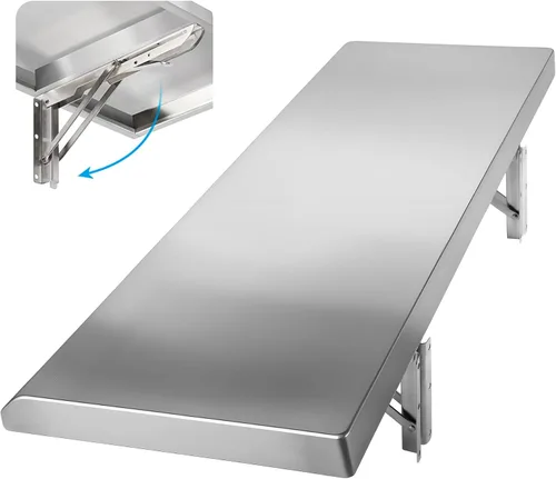 Vista 14 de Estante Plegable de Concesión 24" x 12", Estante Desplegable Plegable de Acero Inoxidable para Servir Alimentos para Ventanas de Concesión