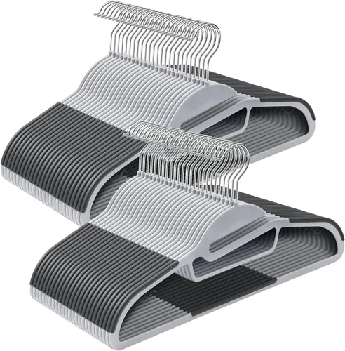 Vista 9 de SONGMICS Paquete de 50 percheros, perchas de plástico resistentes para trajes, apertura en forma de S, ahorro de espacio, gancho giratorio de 360º