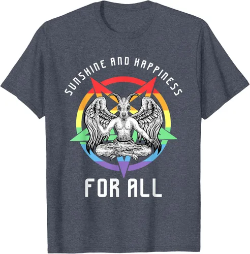 Vista 56 de Funny Sunshine and Happiness for All LGBT Gay Pride Baphomet Camiseta Negro