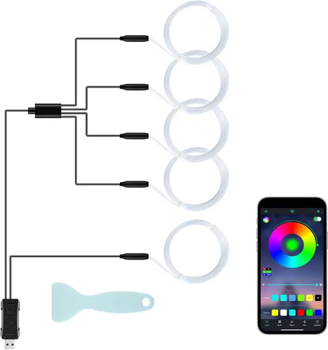 Vista 8 de LivTee - Luces LED inteligentes para interior de automóvil con puerto USB, tira de luces LED de fibra óptica, control inalámbrico por aplicación