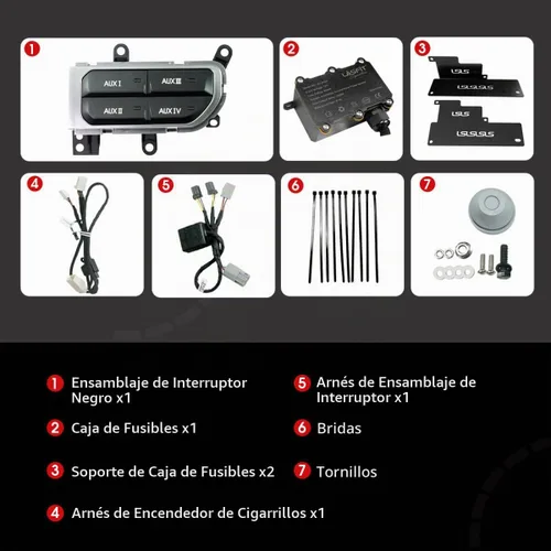 Vista 5 de LASFIT Kit de banco de interruptores auxiliares, panel de interruptor auxiliar Plug & Play estilo OEM, tablero de 4 botones 4 x 30 A para Wrangler