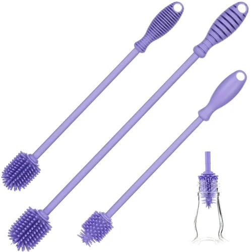 Vista 10 de A-Brush - Cepillo limpiador de botellas de silicona, juego de 2 piezas, flexible, mango largo, limpiador de botellas de agua, cepillo para pezón