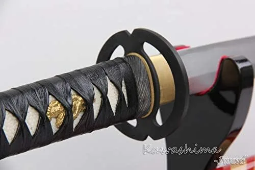 Vista 4 de Musashi Samurai Espada Japonesa Katana Imitado Damasco Acero Full Tang Sharpness Listo para Cortar Mate Paja-41 Pulgadas
